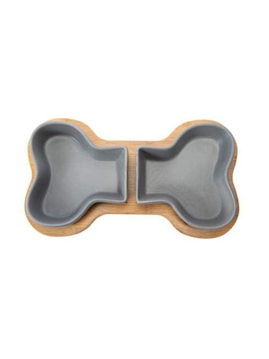 Pawsitively Fun Other - Bone Shape Bowl Set For Dogs & Cats 2 Ceramic Bowls With Bamboo Tray Suitable Fo